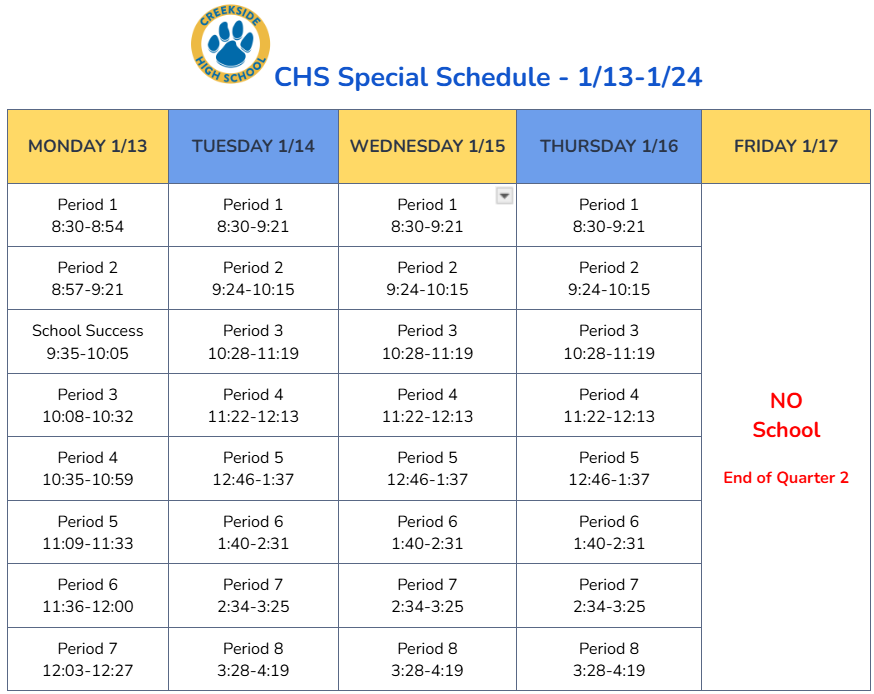 Week 1 Schedule